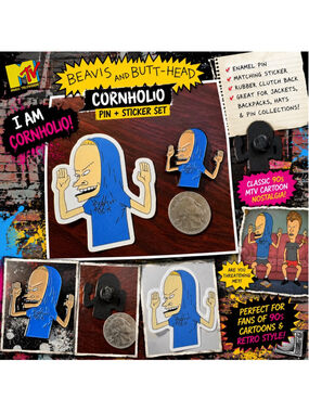 Beavis & Butt Head Cornholio Enamel Pin + Sticker Set 90s MTV Cartoon NEW